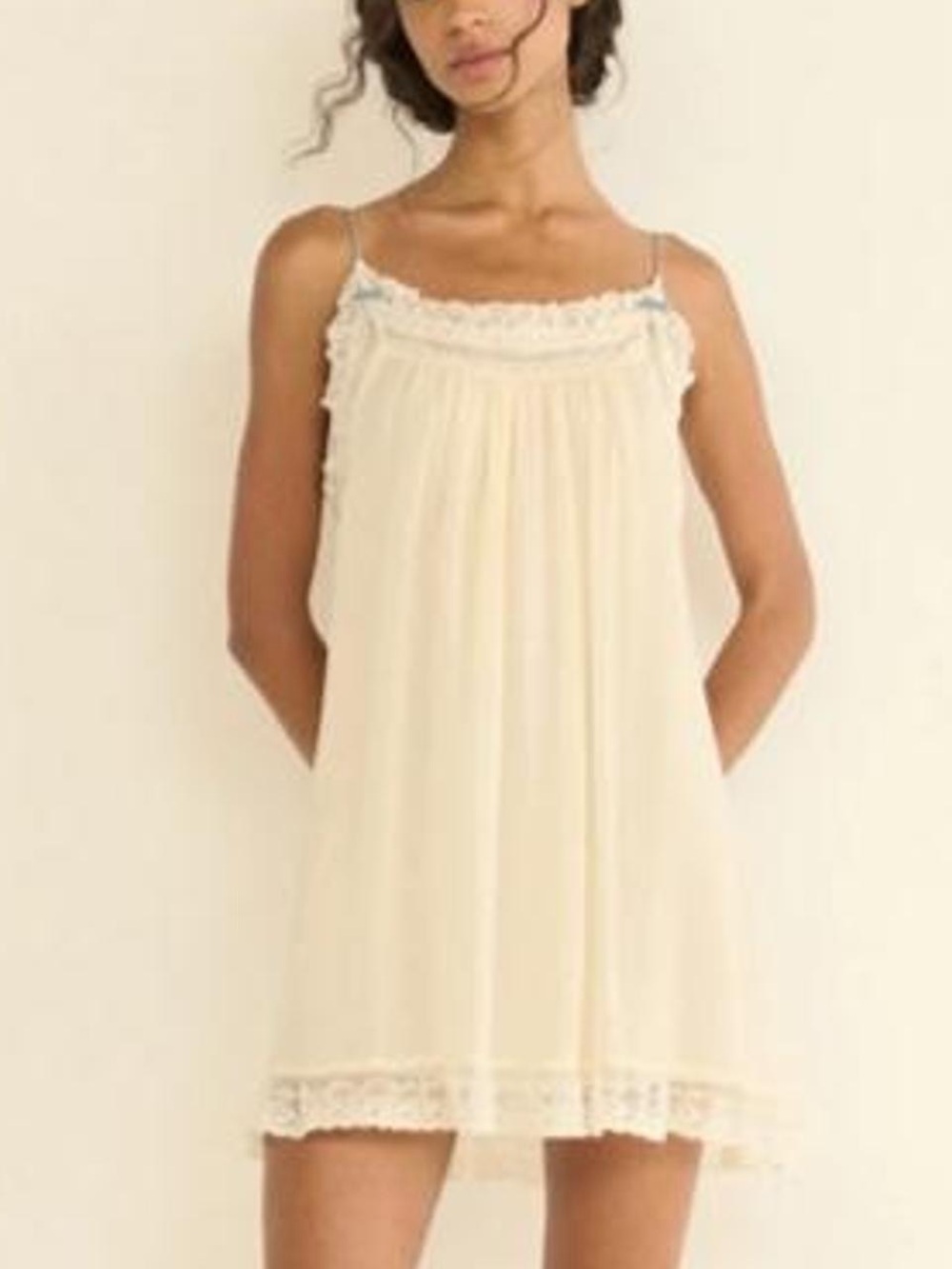 Doen Penelope Dress - xs- Cream Lace-Trim Mini Slip Dress